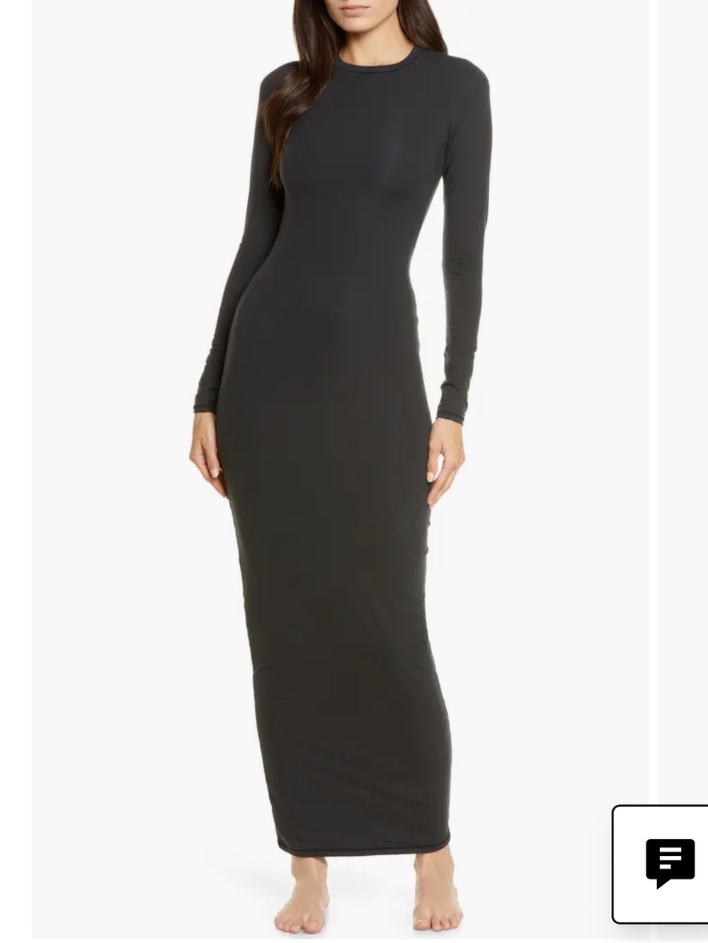 Skims Fits Everybody Crewneck Long Sleeve Dress Size Small In Onyx Dark Gray